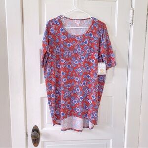 LULAROE NWT Irma Soft Orange and Blue Paisley Women's Short Sleeve Tee Size XS
